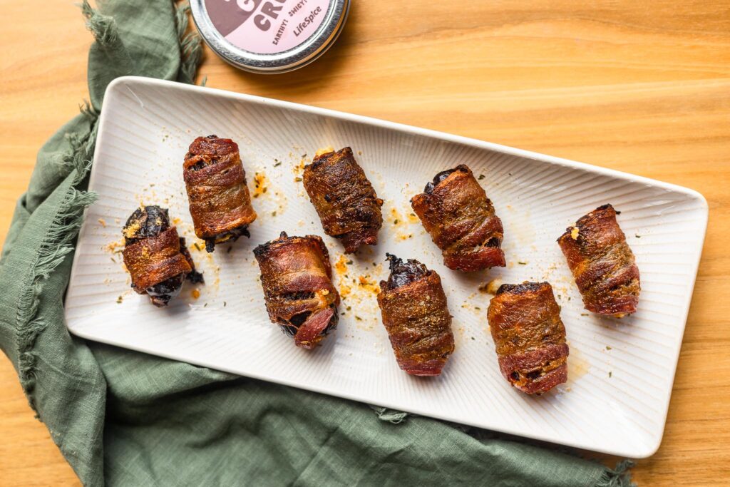 Bacon dates on a plate