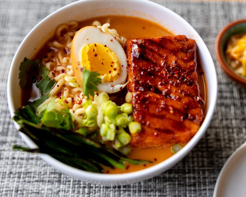 bowl with salmon ramen